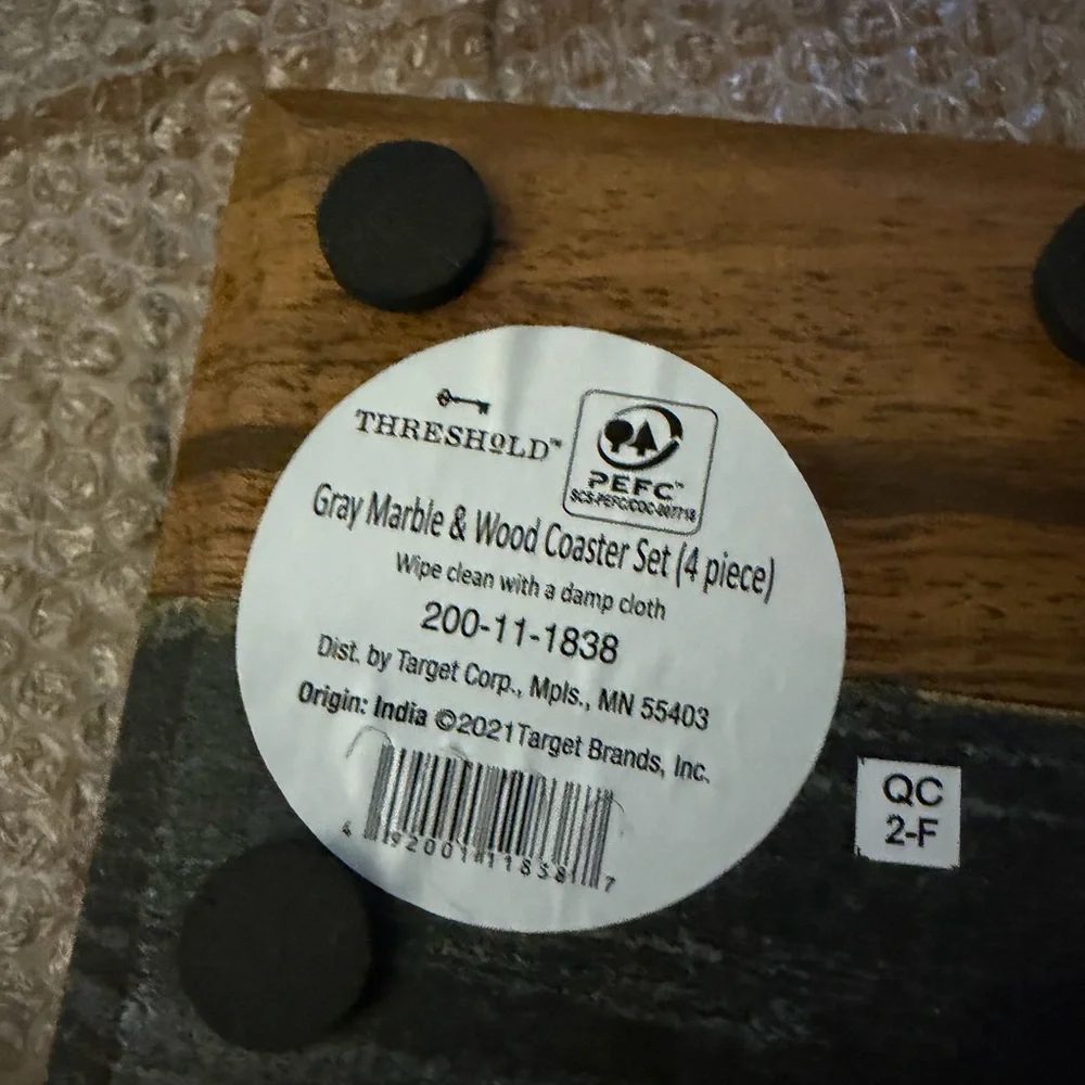 Threshold Gray Marble and Wood Coaster Set